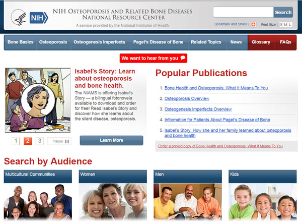 Screen capture of NIH’s Bone Health Resources website.