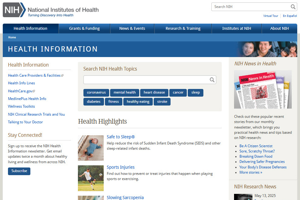 Screenshot of the NIH Health Information Portal.